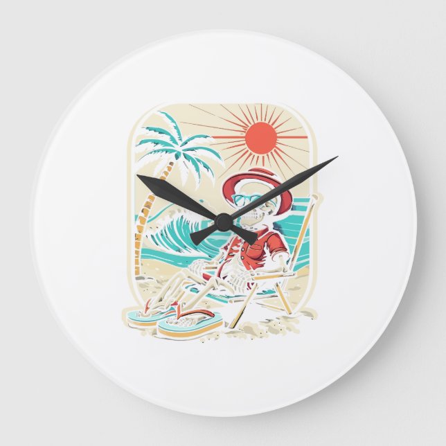Funny Skeleton Summer Large Clock (Front)