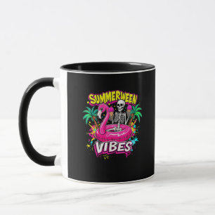 Funny Skeleton Summerween Vibes Flamingo Pool IceC Mug