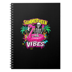 Funny Skeleton Summerween Vibes Flamingo Pool IceC Notebook