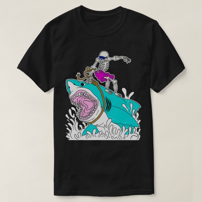 Funny Skeleton Surfing Halloween TShirt (Design Front)