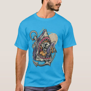 Funny Skeleton Surfing Shark Graphic Tee Skull