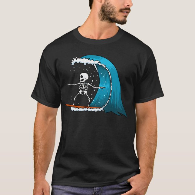 Funny Skeleton Surfing T-Shirt (Front)
