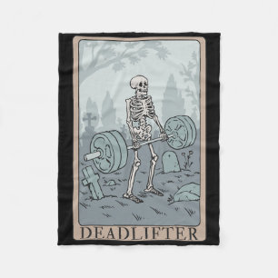Funny Skeleton Tarot Card Deadlifter Bodybuilding Fleece Blanket