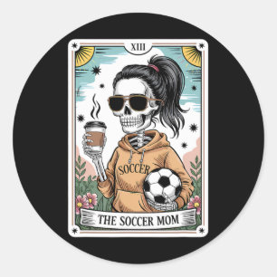 Funny Skeleton Tarot Card Halloween Soccer Mom Mot Classic Round Sticker