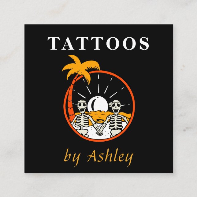 Funny Skeleton Tattoo Artist Creative Social Media Square Business Card (Front)