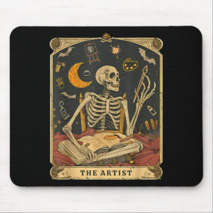 Funny Skeleton The Artist Tarot Card Halloween Art Mouse Pad