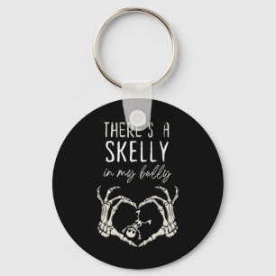 Funny Skeleton There's Skelly In My Belly Pregnant Key Ring