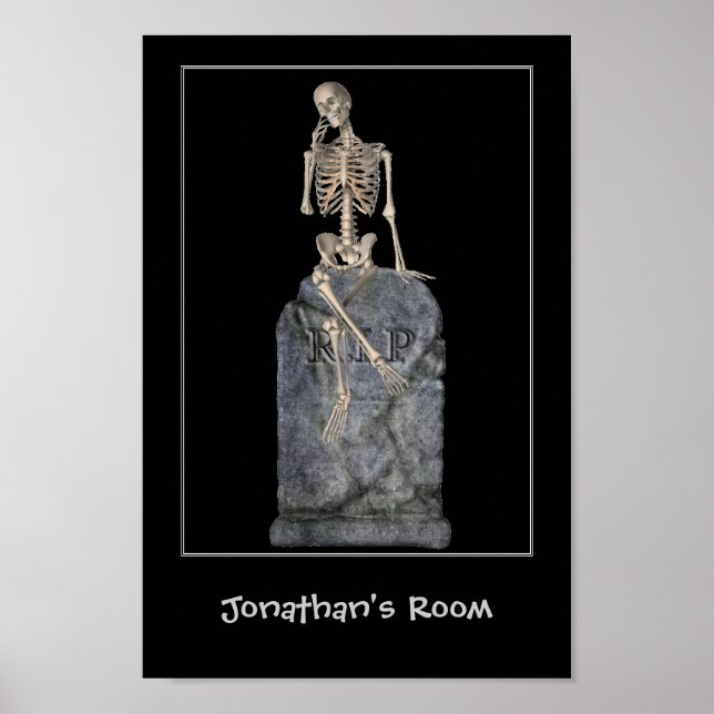 Funny Skeleton Tombstone Kids Room Personalized Poster (Front)