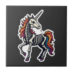 Funny Skeleton Unicorn Lovers Spooky Halloween Cos Ceramic Tile
