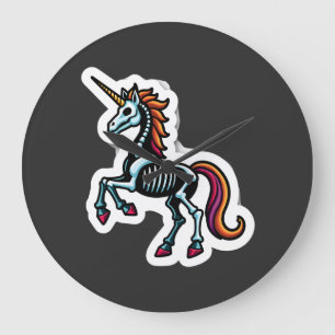 Funny Skeleton Unicorn Lovers Spooky Halloween Cos Large Clock
