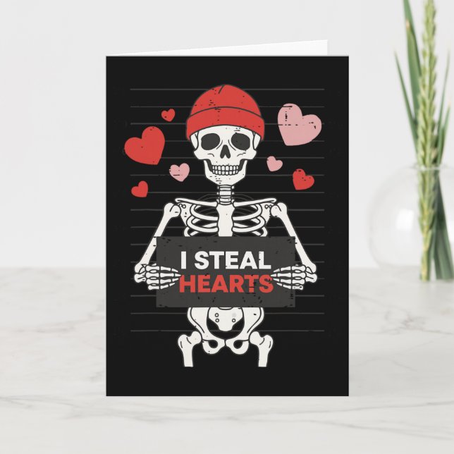 Funny Skeleton Valentine I Steal Hearts Xoxo Be Mi Card (Front)