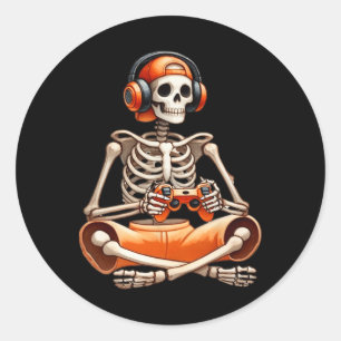 Funny Skeleton Video Game Halloween Gaming Gamer B Classic Round Sticker