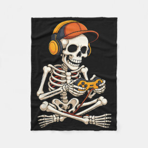 Funny Skeleton Video Game Halloween Gaming Gamer B Fleece Blanket