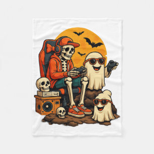 Funny Skeleton Video Game Halloween Gaming Gamer B Fleece Blanket