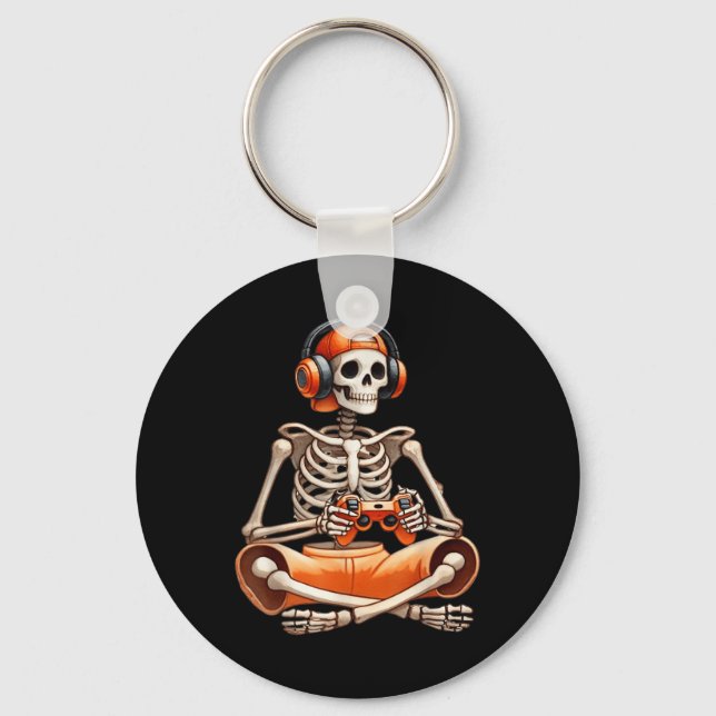 Funny Skeleton Video Game Halloween Gaming Gamer B Key Ring (Front)