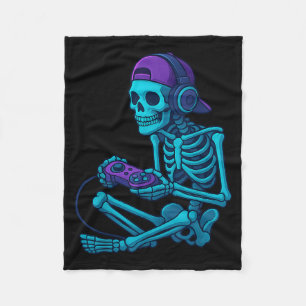 Funny Skeleton Video Game Halloween Gaming Gamer Fleece Blanket