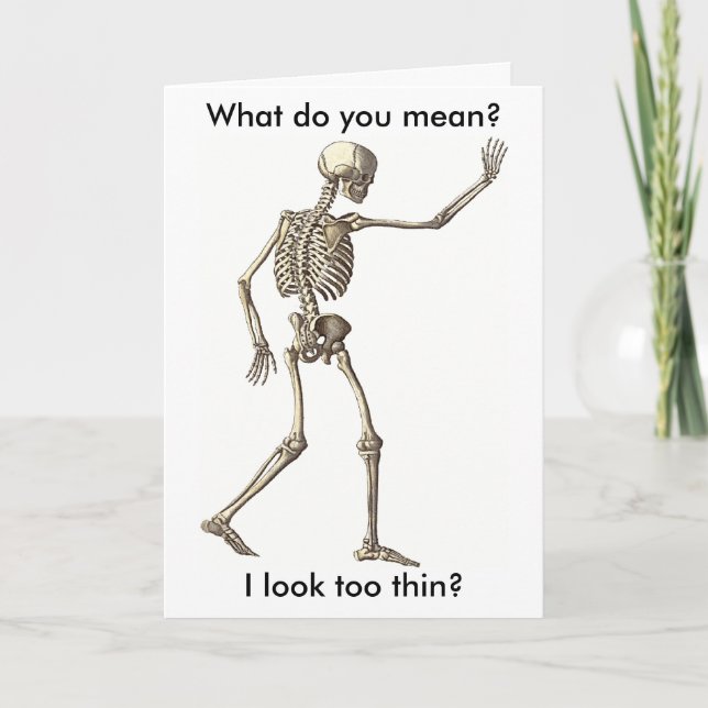Funny Skeleton Waving Hand Happy Halloween Card (Front)