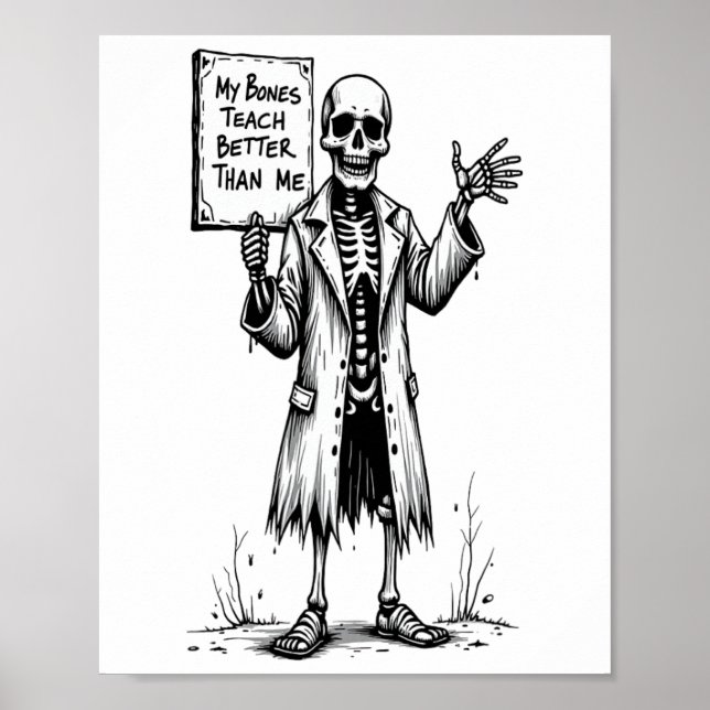 Funny Skeleton Witch Teacher Halloween My Bones Te Poster (Front)