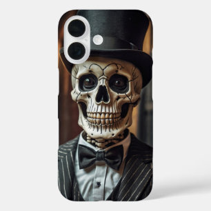Funny Skeleton with Top Hat iPhone 16 Case