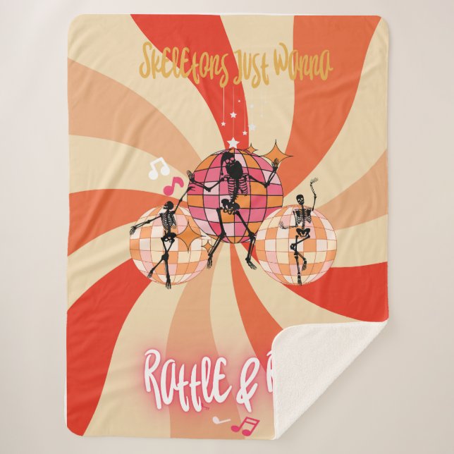 Funny Skeletons Just Wanna Rattle&Roll  Sherpa Blanket (Front)