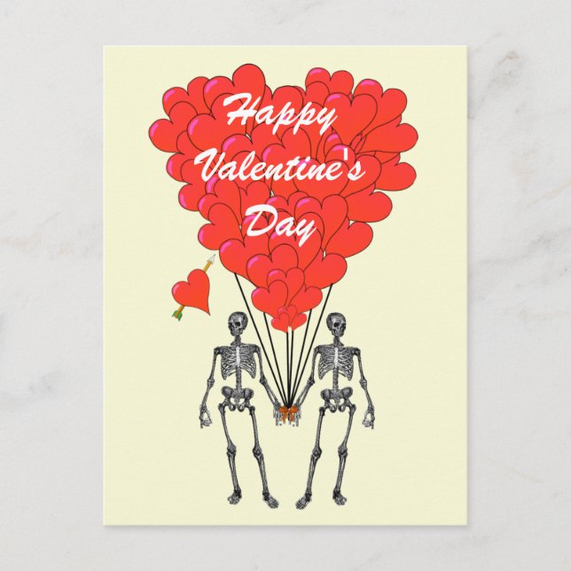 Funny skeletons romantic  Valentines Holiday Postcard (Front)