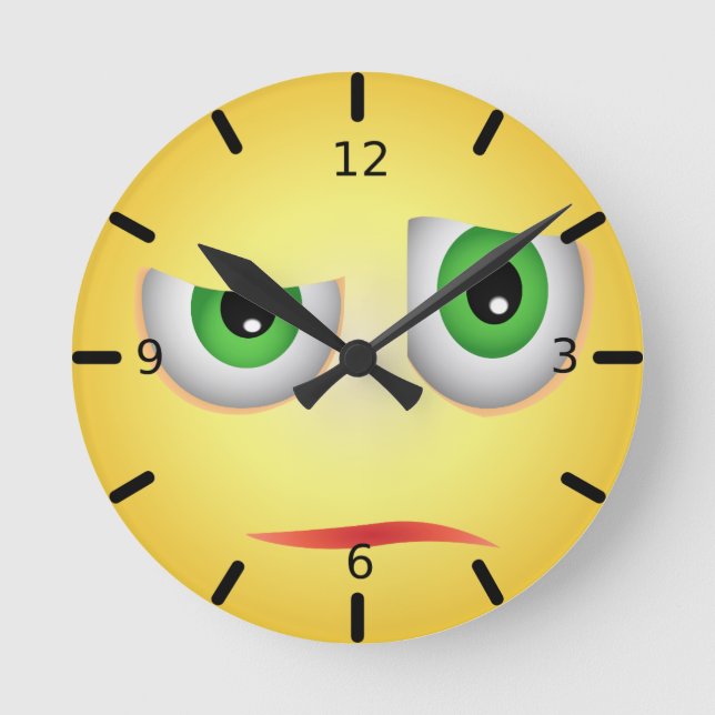 Funny Skeptic Emoji Face Round Clock (Front)