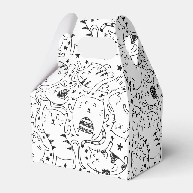 Funny sketchy dancing cats illustration pattern favour box (Back Side)