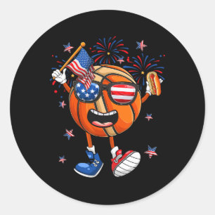 Funny Sketll Holding Hotdog Independence Day 4th O Classic Round Sticker