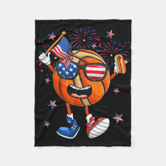 Funny Sketll Holding Hotdog Independence Day 4th O Fleece Blanket