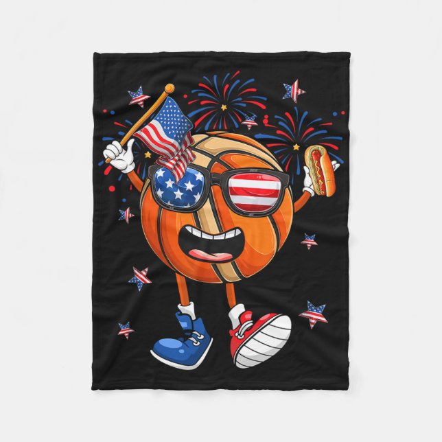 Funny Sketll Holding Hotdog Independence Day 4th O Fleece Blanket (Front)