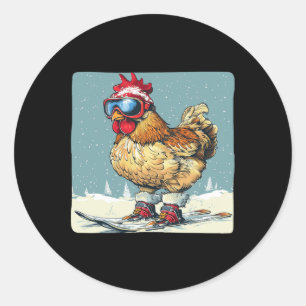 Funny Ski Chicken For Winter And Snow Holidays Classic Round Sticker