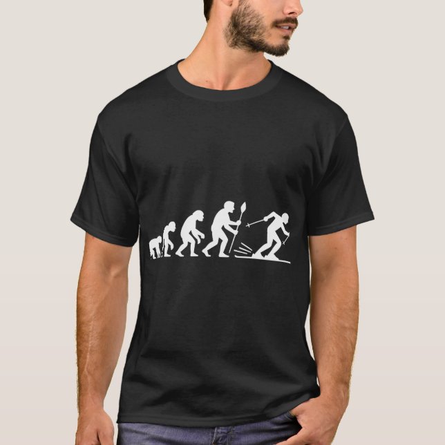 Funny Ski Evolution Minimalist Design T-Shirt (Front)