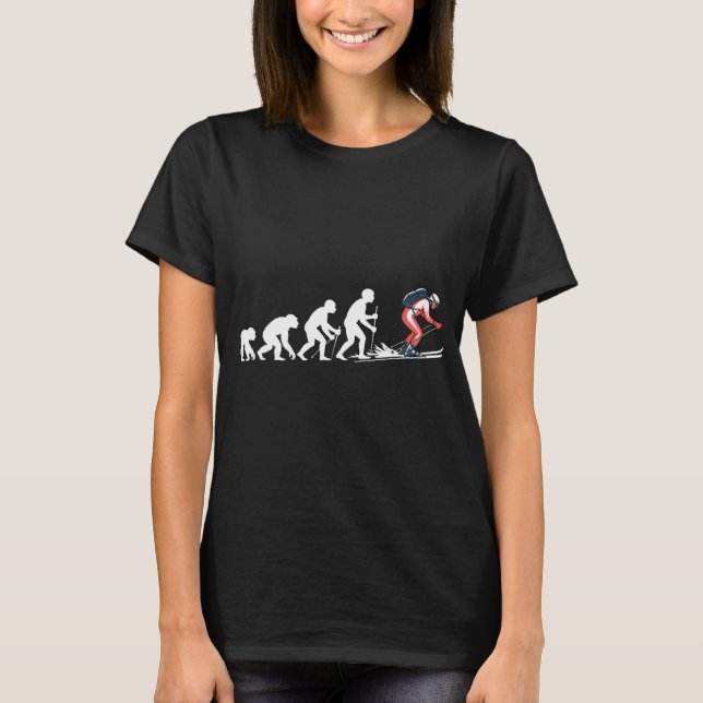 Funny Ski Evolution Red Suit Illustration T-Shirt (Front)