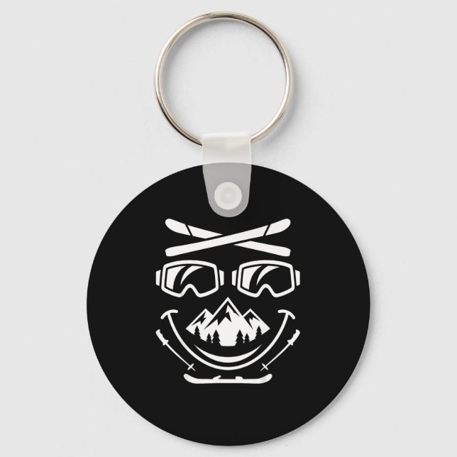 Funny ski face smile goggles mountain snowboard key ring (Front)