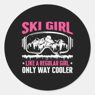 Funny Ski Girl Snowboard Skiing Women Skiing  Classic Round Sticker