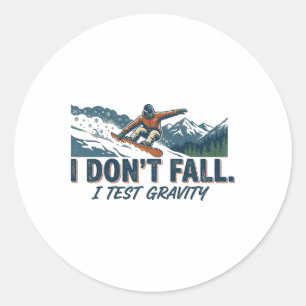 Funny Ski Gravity Joke Snowboarding Lover Men Wome Classic Round Sticker