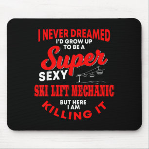 Funny ski lift mechanic costume skiing chairlift mouse pad