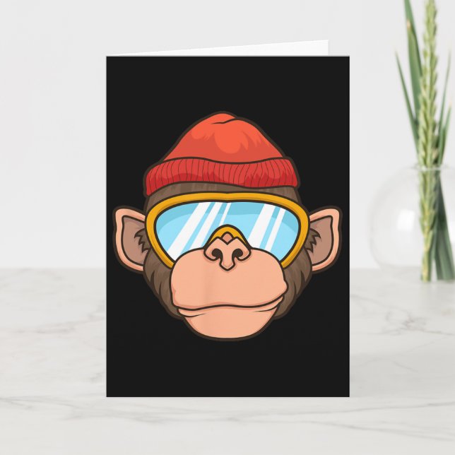 Funny Ski Monkey Goggles Gorilla Skiing Mountain G Card (Front)