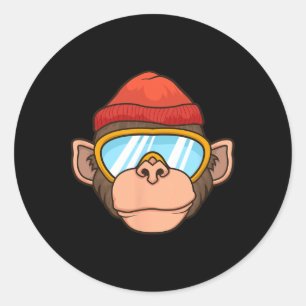 Funny Ski Monkey Goggles Gorilla Skiing Mountain G Classic Round Sticker
