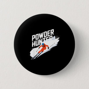 Funny ski powder hunter alpine skier 6 cm round badge