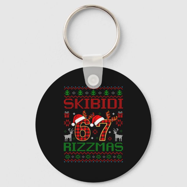 Funny Skibidi Rizzmas Meme Ugly Christmas Vibes Xm Key Ring (Front)
