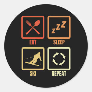 Funny Skier Schedule Skiing Enthusiast Winter Spor Classic Round Sticker