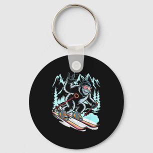 Funny skiing bigfoot ski winter sport snowboarder key ring