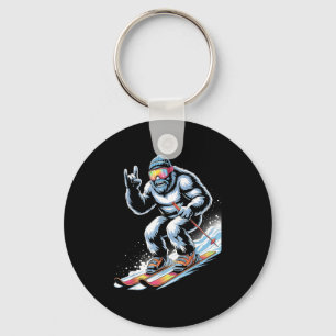 Funny Skiing Bigfoot Ski Winter Sport Snowboarder Key Ring