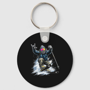 Funny Skiing Bigfoot Ski Winter Sport Snowboarder Key Ring