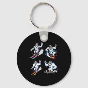 Funny skiing bigfoot ski winter sport snowboarder key ring