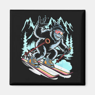 Funny skiing bigfoot ski winter sport snowboarder magnet