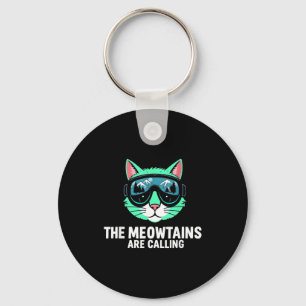 Funny skiing cat the meowtains are calling ski key ring