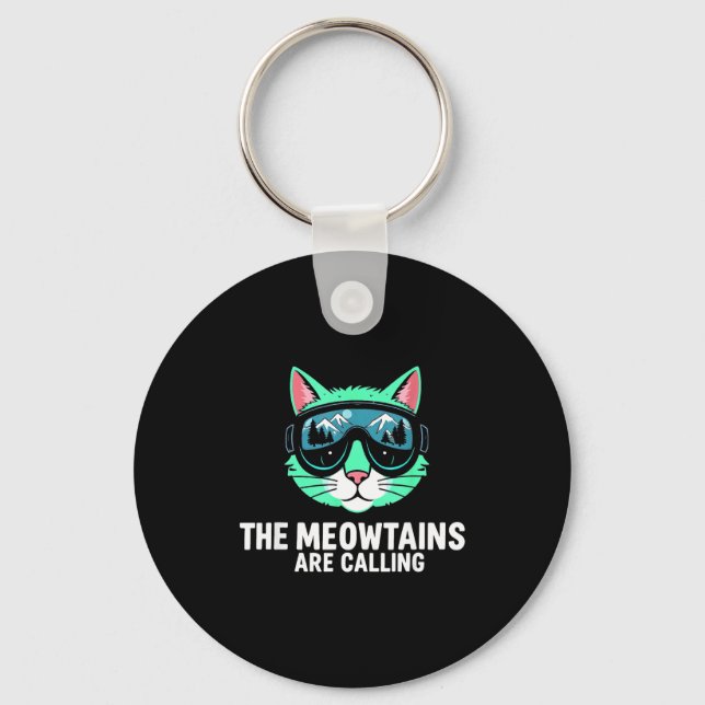 Funny skiing cat the meowtains are calling ski key ring (Front)