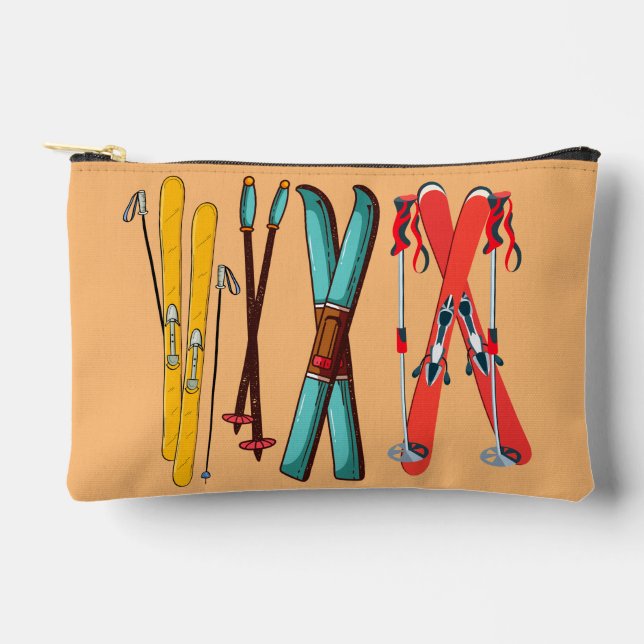 Funny Skiing Colourful Ski Skier  Accessory Pouch (Front)